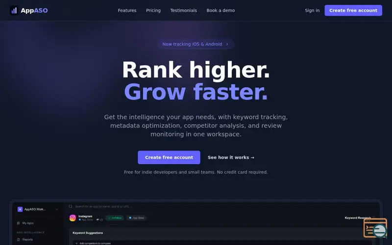 Screenshot of AppASO.io - Free ASO Tool, a launch using Tawk.to