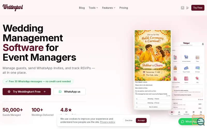 Screenshot of Weddingkart, a launch using WhatsApp