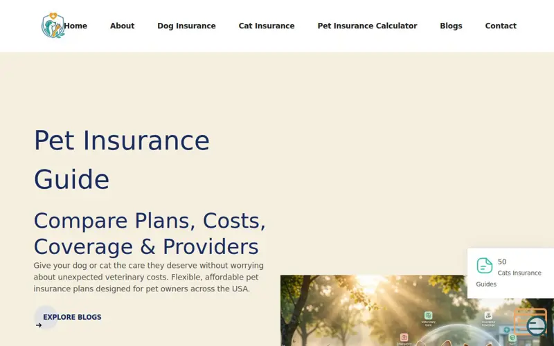 Screenshot of Pet Insurance Guide: Best Plans, Costs, Coverage & Provider Reviews