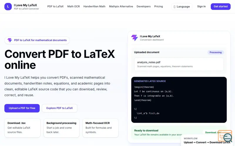 Screenshot of I Love My LaTeX