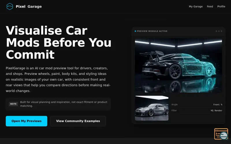 Screenshot of PixelGarage, a launch using TLD NS