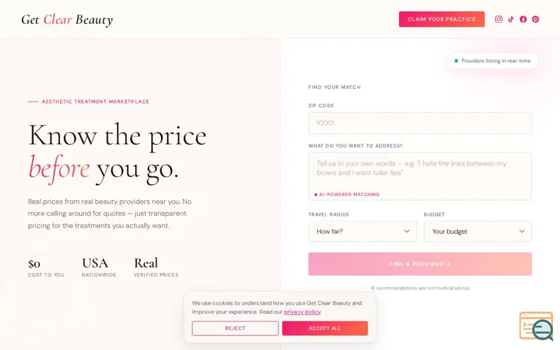 Screenshot of Get Clear Beauty