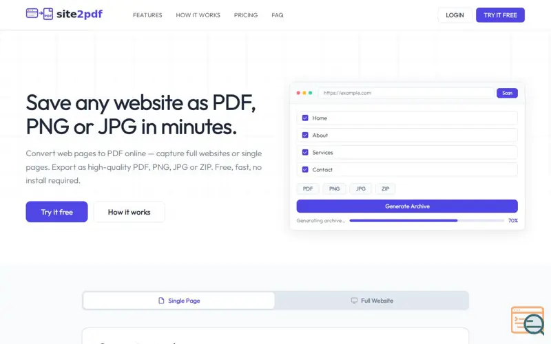 Screenshot of Convert Website to PDF Online