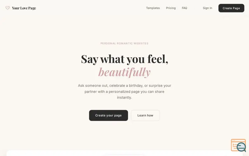 Screenshot of Your Love Page