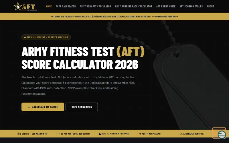 Screenshot of Army Fitness Test Calculator
