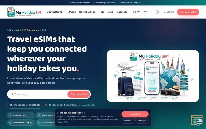 Screenshot of My Holiday SIM, a launch using Namecheap Hosting Email