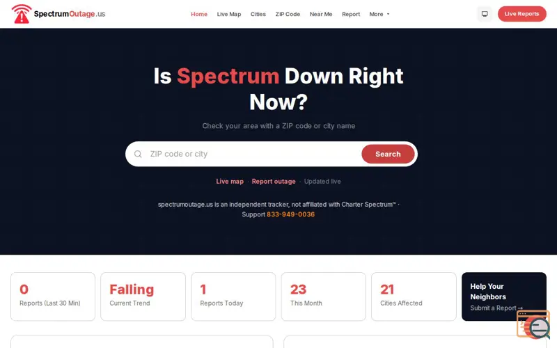 Screenshot of SpectrumOutage.us