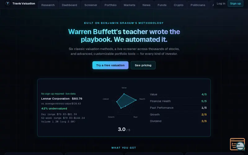 Screenshot of Travis Valuation