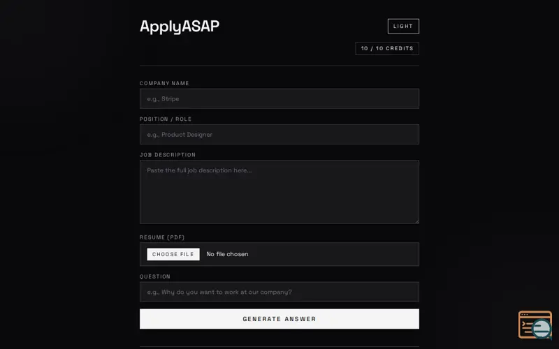 Screenshot of ApplyASAP, a launch using PDF.js