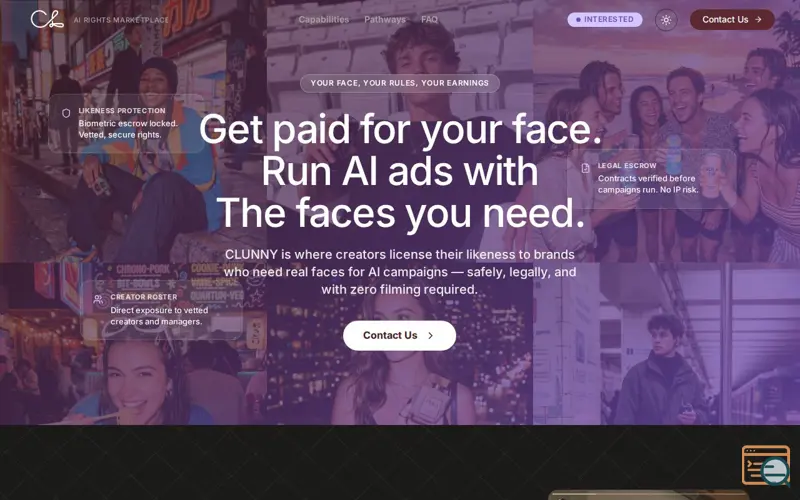 Screenshot of CLUNNY | Legal & Brand-Safe AI Video Marketplace