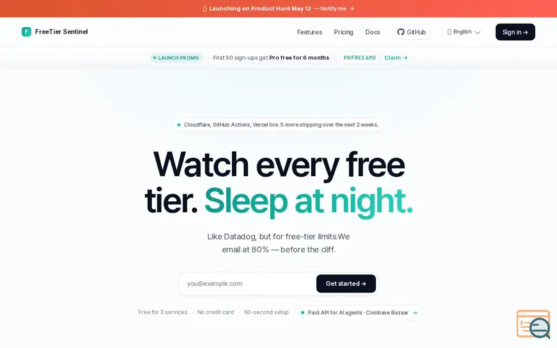 Screenshot of FreeTier Sentinel