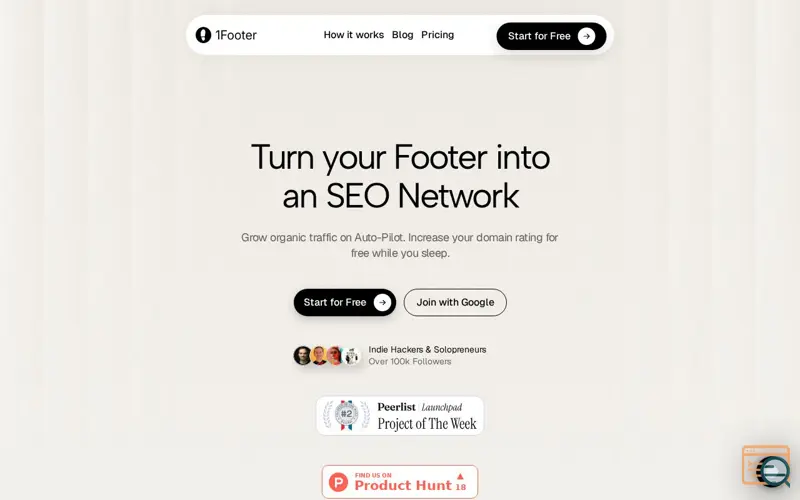 Screenshot of 1Footer, a launch using Mailgun