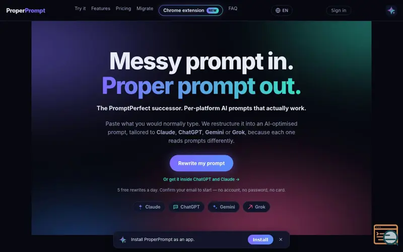 Screenshot of ProperPrompt