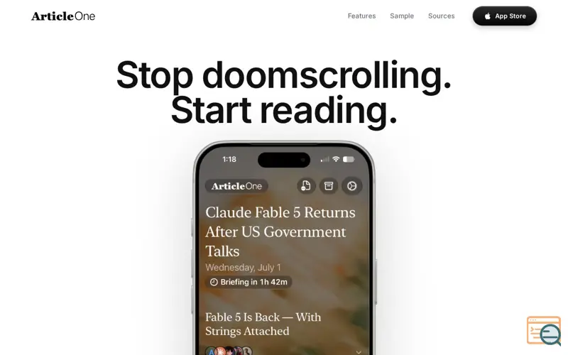 Screenshot of Article One - curated briefing, everyday