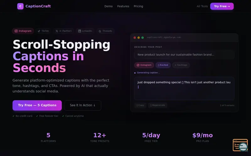 Screenshot of CaptionCraft
