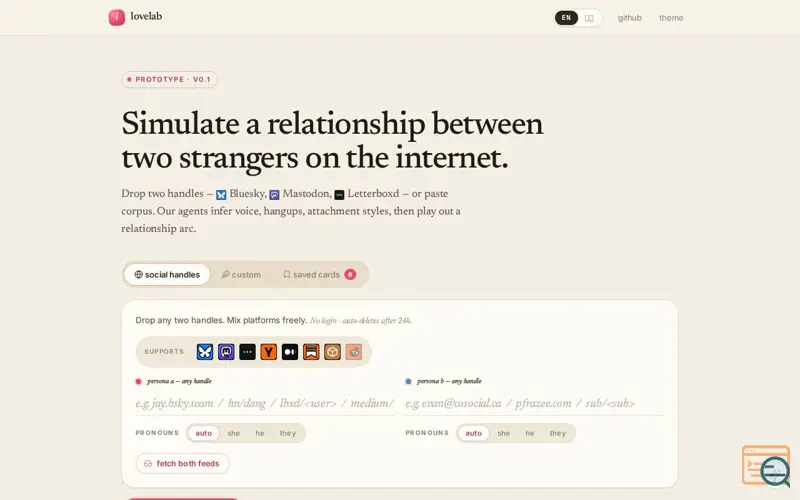 Screenshot of lovelab · relationship simulator