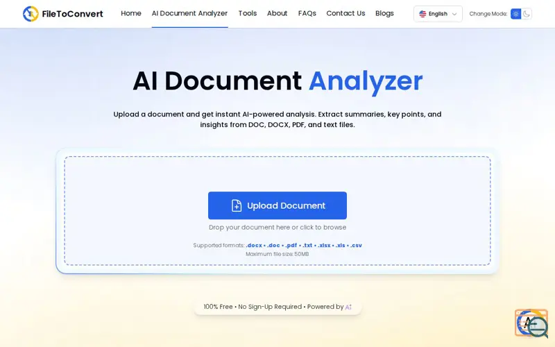 Screenshot of FileToConvert, a launch using Monetag