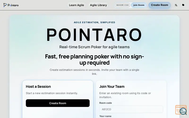 Screenshot of Pointaro | Scrum Poker for Agile Teams