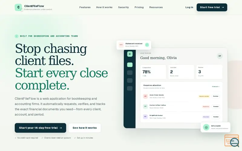 Screenshot of ClientFileFlow | Client File Collection for Bookkeepers
