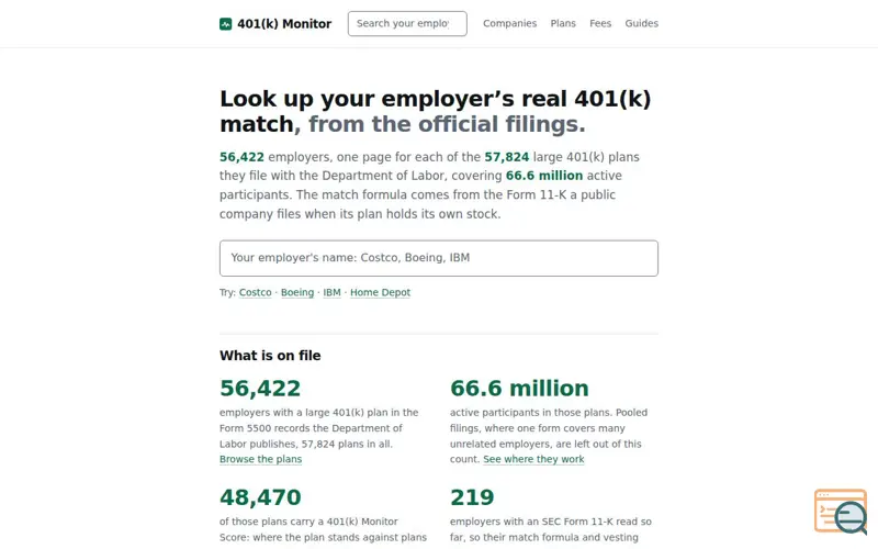 Screenshot of 401kmonitor