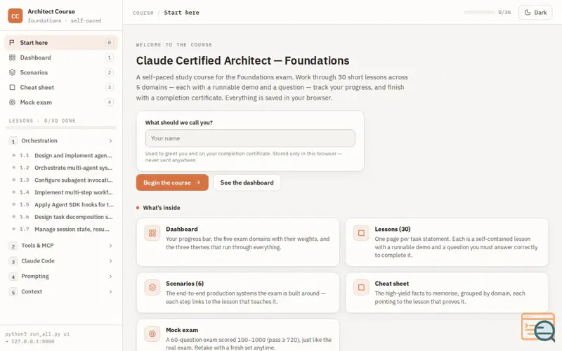 Screenshot of Claude Certified Architect — Prep Course