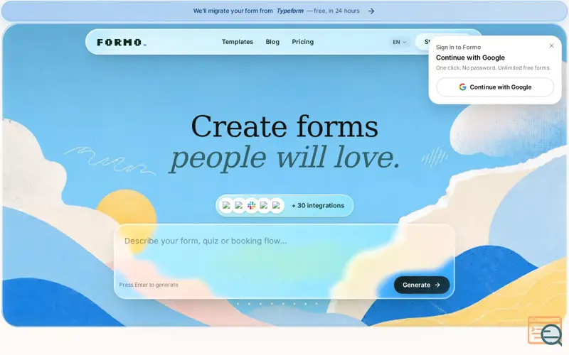 Screenshot of Formo. Forms built by AI.