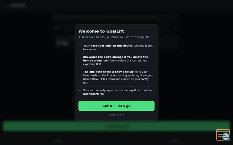 Screenshot of GoalLift