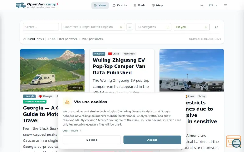 Screenshot of OpenVan.camp