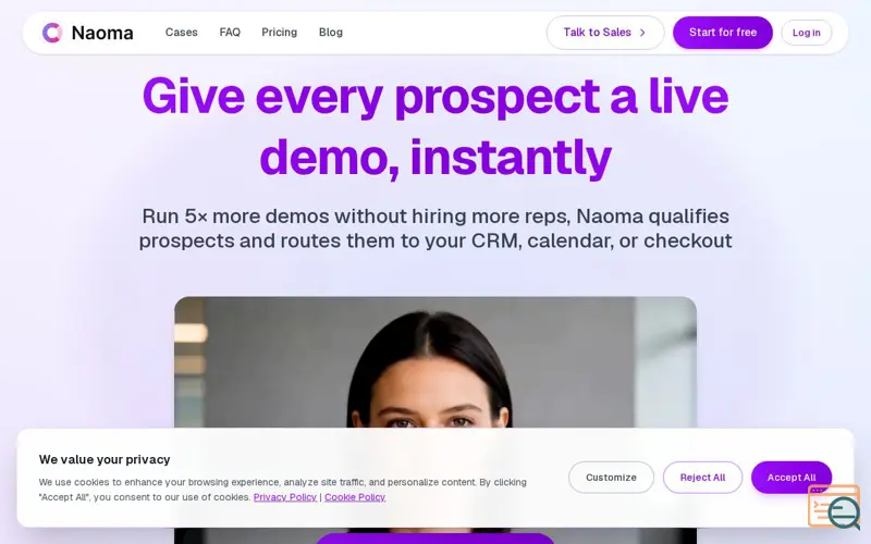 Screenshot of Naoma AI Demo Agent V2, a launch using Naoma AI