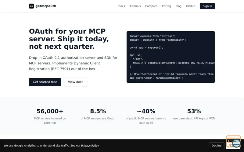 Screenshot of getmcpauth: OAuth 2.1 for MCP servers