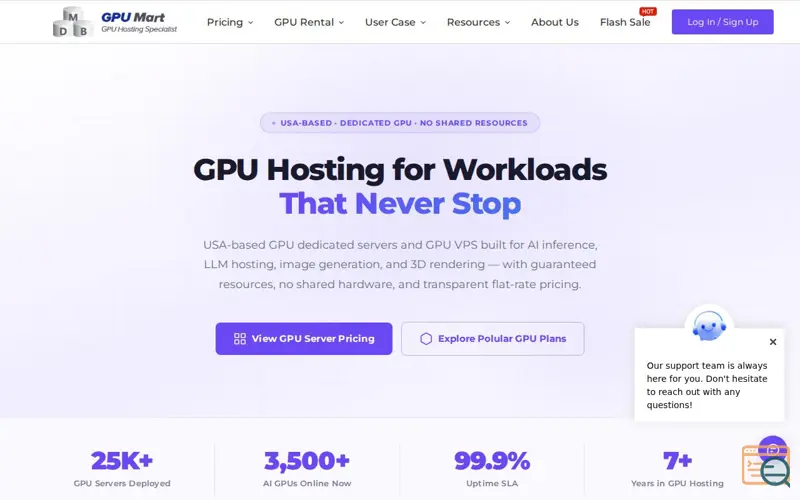 Screenshot of GPU Mart USA-Based GPU Server, a launch using Dark Visitors