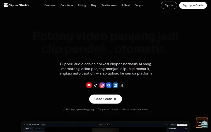 Screenshot of ClipperStudio, a launch using Nick Launches