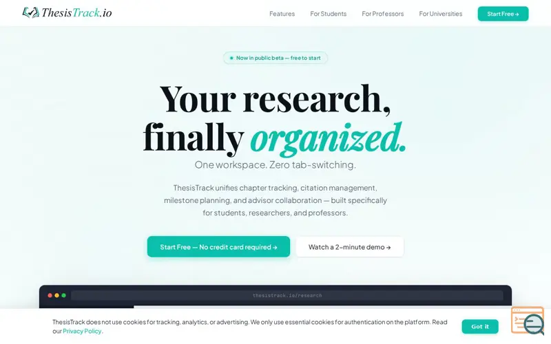 Screenshot of ThesisTrack.io