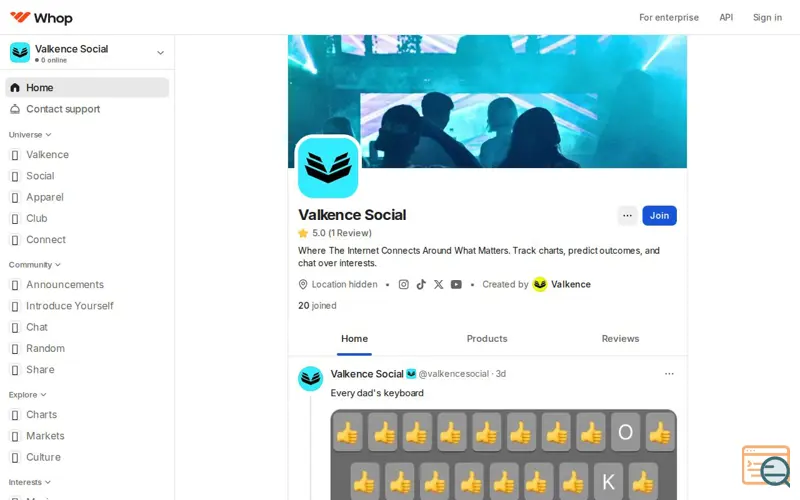 Screenshot of Valkence Social - Talk Internet Culture