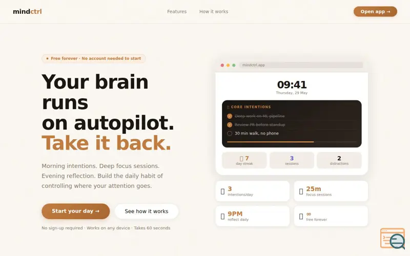 Screenshot of MindCtrl