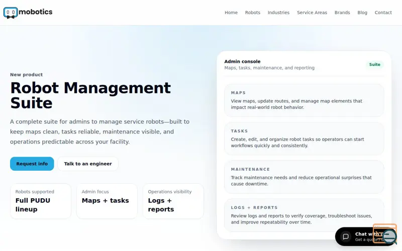Screenshot of Mobotics Robot Management Suite, a launch using Lucky Orange