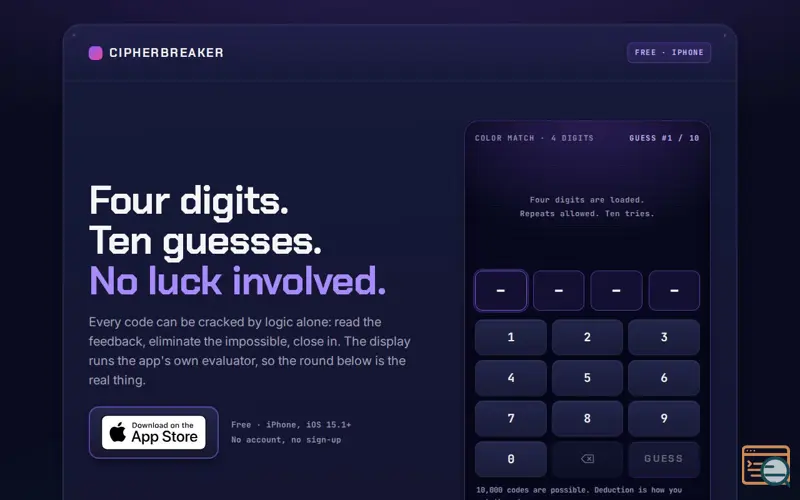 Screenshot of CipherBreaker — pure deduction, zero luck