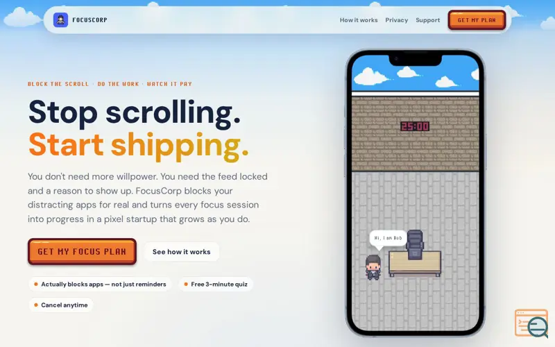 Screenshot of FocusCorp — Deep Work Timer