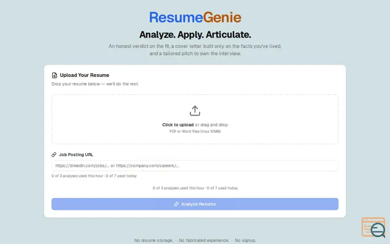 Screenshot of ResumeGenie 