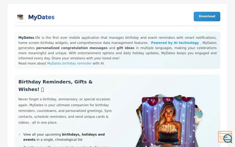 Screenshot of MyDates.life