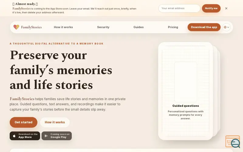 Screenshot of FamilyStories