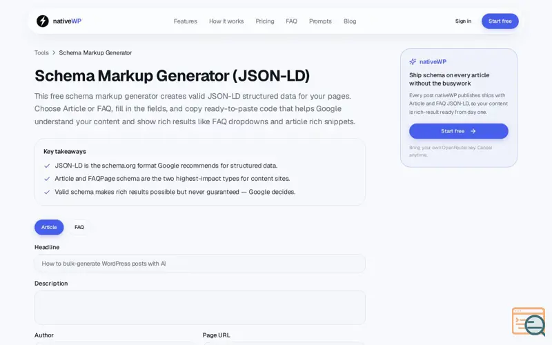 Screenshot of Schema Markup Generator (JSON-LD)