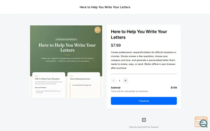 Screenshot of Here to Help You Write Your Letters, a launch using Cash App