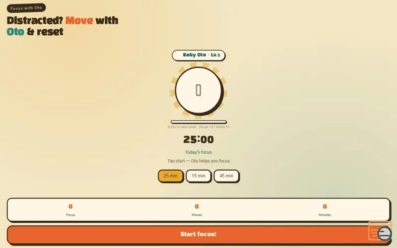 Screenshot of Oto · Focus & Refresh