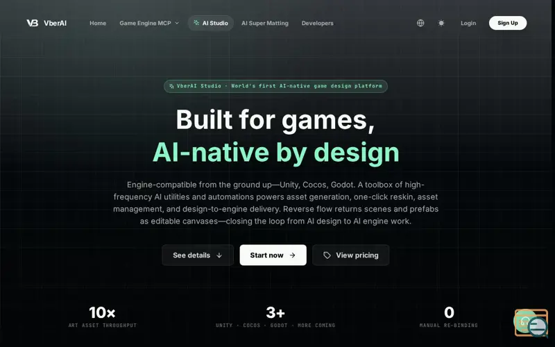 Screenshot of VberAI Studio — AI Game UI Tool with MCP