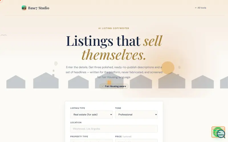 Screenshot of Base7 Listing Writer