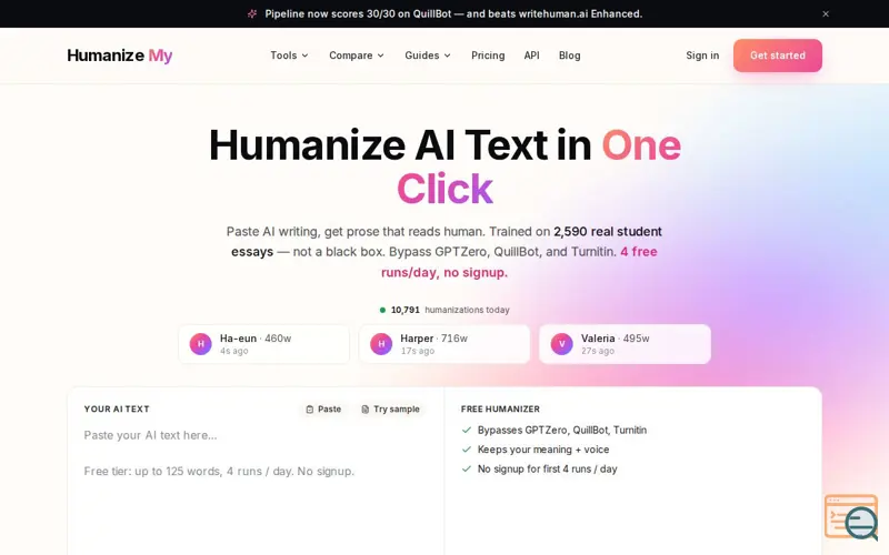 Screenshot of HumanizeMyAI