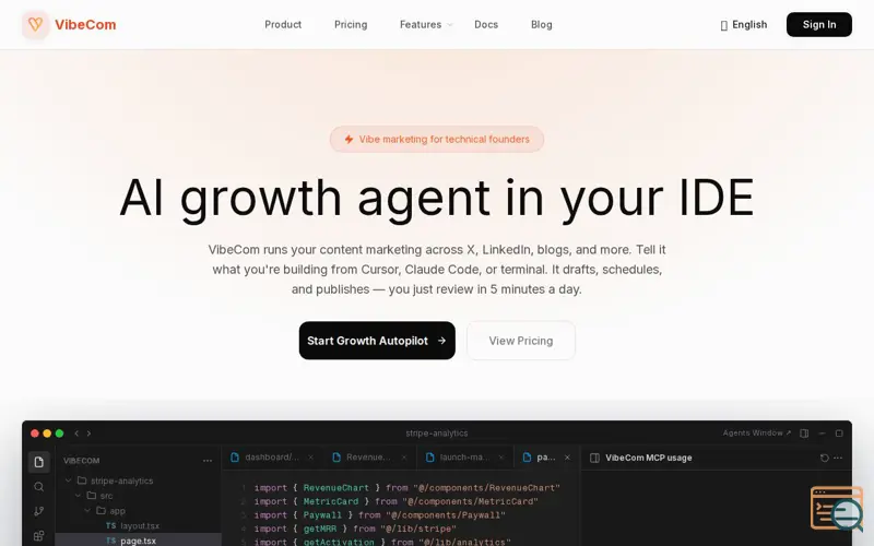 Screenshot of VibeCom - Growth Autopilot