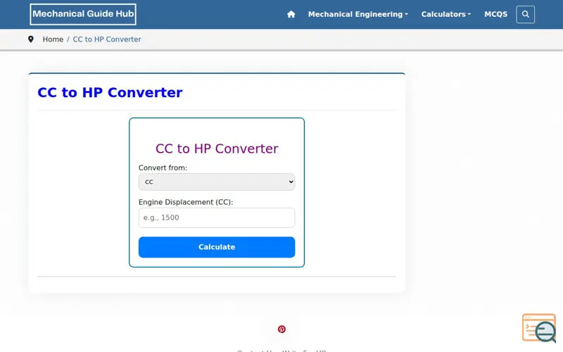 Screenshot of CC To HP Converter