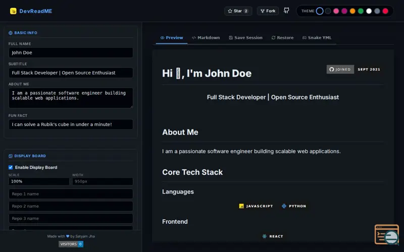 Screenshot of DevReadME